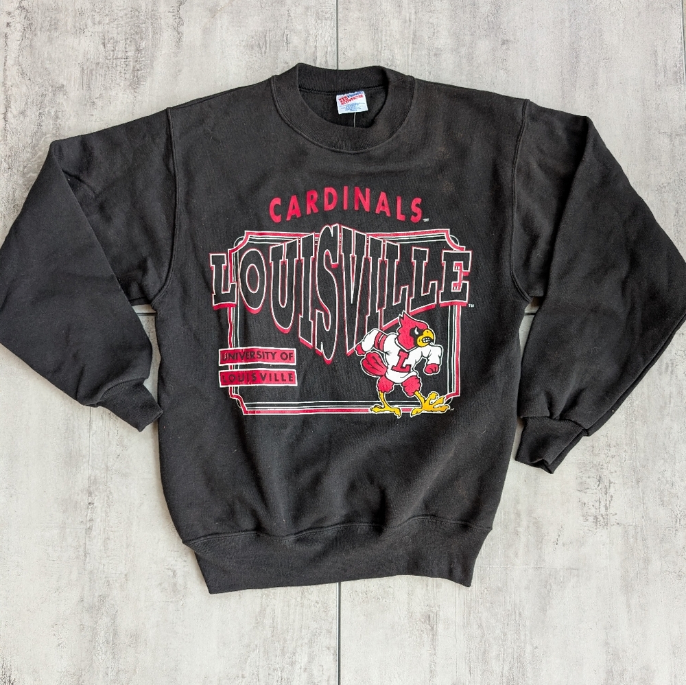 Vintage Louisville Cardinals Black Red Crewneck Sweatshirt Medium NOS NWT